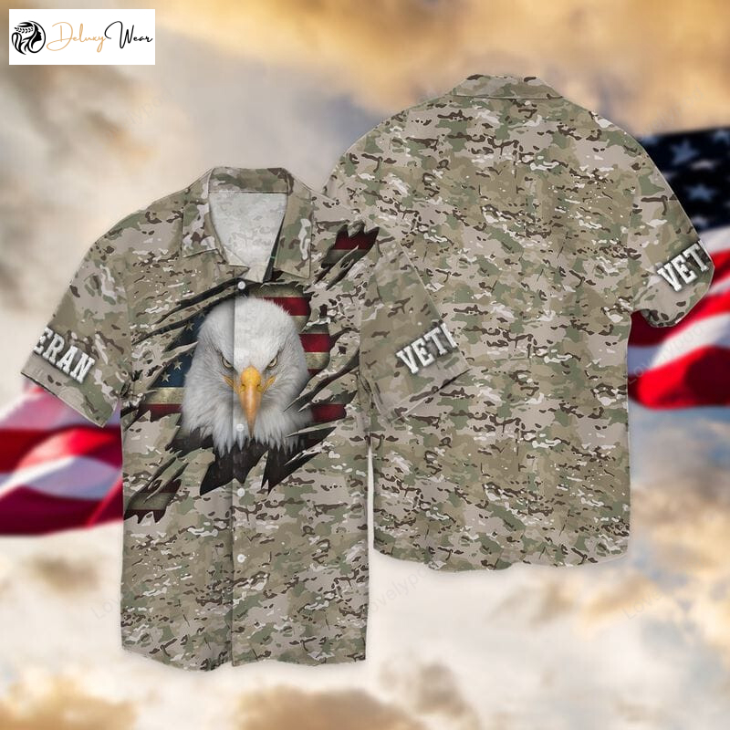 Custom American Eagle Veteran 3D T-shirt: Unique Veteran Hawaiian Shirt Gift for Men Women Fans