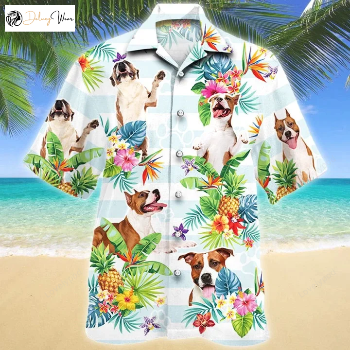 Stylish American Staffordshire Terrier Hawaiian Shirt Gift for Men Women Fans – Tropical Flower Aloha Design