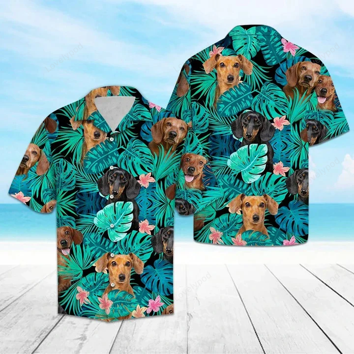 Stylish Tropical Jungle Hawaiian Shirt Gift for Men Women Fans with Dachshund – Perfect for Beach or Vacation