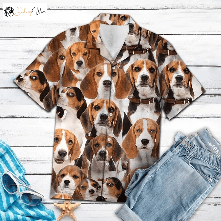 Beagle Dog Face Hawaiian Shirt Gift for Men Women Fans: Unique Gift for Dog Lovers – Short Sleeve Aloha Shirt Gift for Men Women Fans