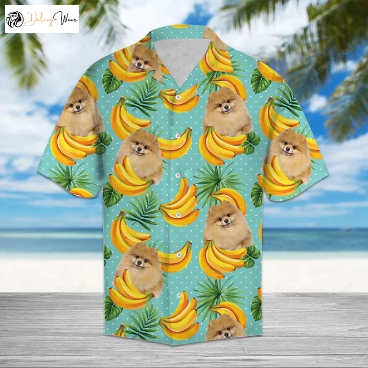 Stylish Banana Pomeranian Hawaiian Shirt Gift for Men Women Fans with Mint Theme – Perfect for Summer!