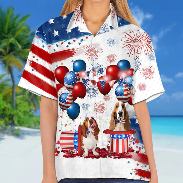 Basset Hound Independence Day Hawaiian Shirt Gift for Men Women Fans – Men & Women 4th of July Hawaiian Shirt Gift for Men Women Fans