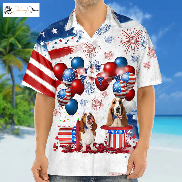 Basset Hound Independence Day Hawaiian Shirt Gift for Men Women Fans – Men & Women 4th of July Hawaiian Shirt Gift for Men Women Fans