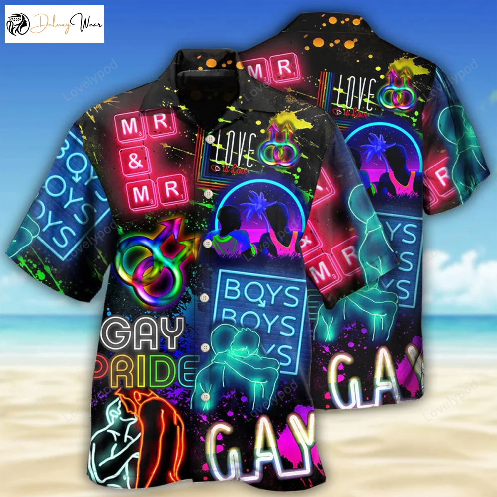 LGBT Gay Pride Hawaiian Shirt Gift for Men Women Fans: Neon Art Beach Shirt Gift for Men Women Fans for the Gay Community