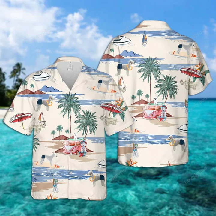 Stylish Bedlington Terrier Hawaiian Shirt Gift for Men Women Fans for Men – Perfect Summer Beach Aloha Shirt Gift for Men Women Fans