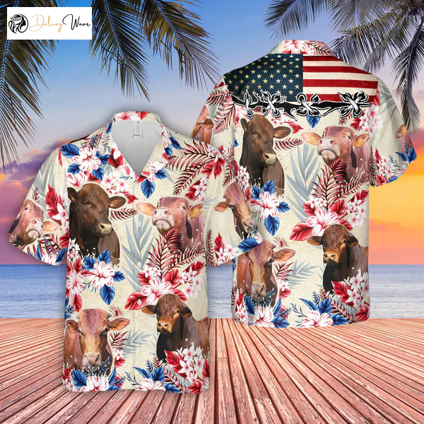 Beefmaster Pattern US FLAG Hawaiian Shirt Gift for Men Women Fans – Farm Cow Shirt Gift for Men Women Fans for Men & Women