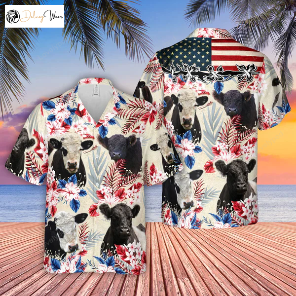 Belted Galloway Pattern US FLAG Hawaiian Shirt Gift for Men Women Fans – Farm Cow Print for Men & Women