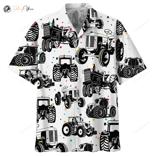 Black & White Tractor Hawaiian Shirt Gift for Men Women Fans – Farm Aloha Men s & Women s Shirt Gift for Men Women Fans