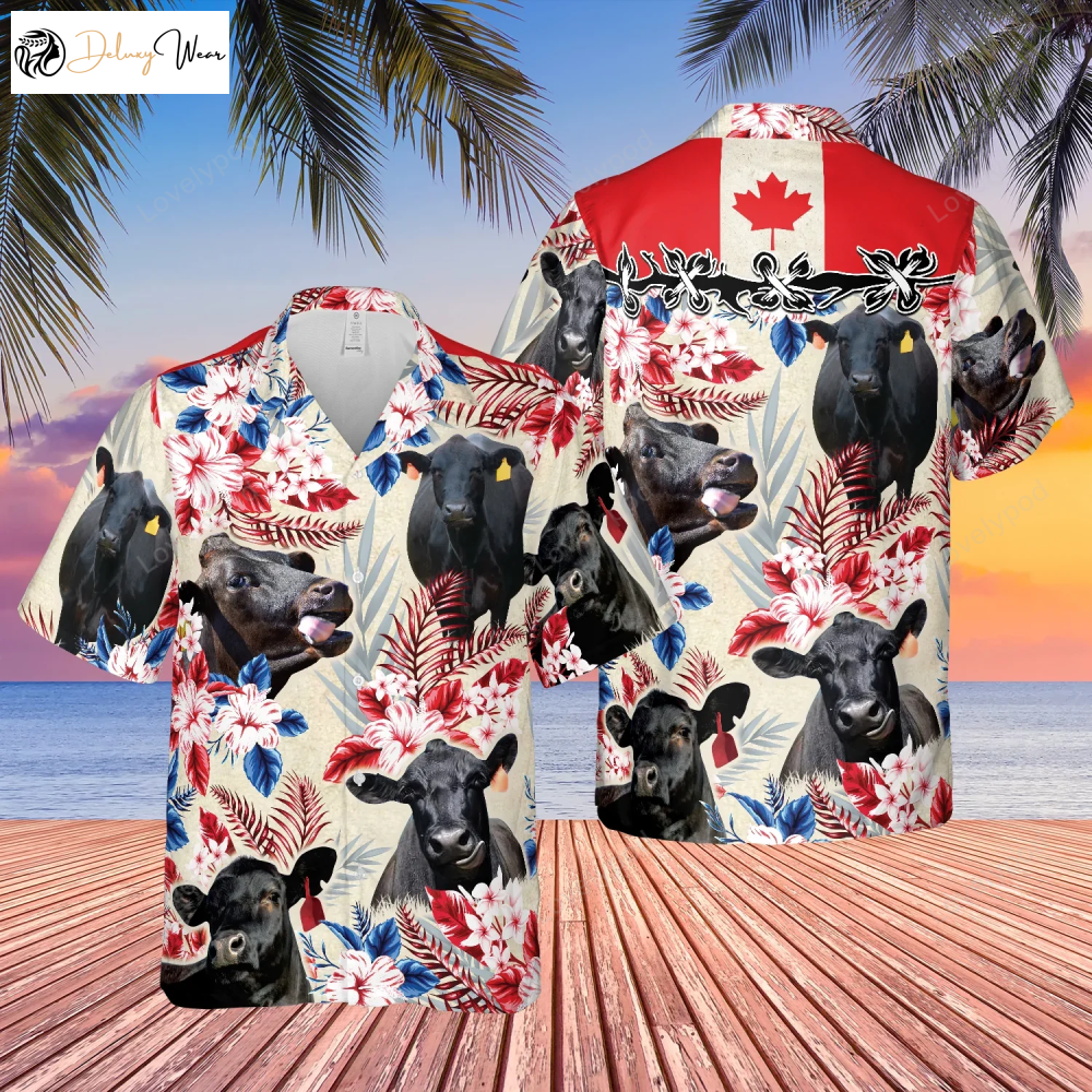 Authentic Black Angus Canada Flag Hawaiian Shirt Gift for Men Women Fans – Farm Cow Design for Men & Women