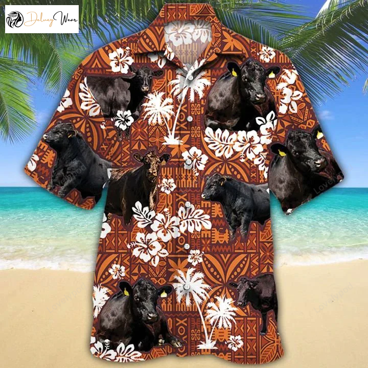 Black Angus Cattle Lovers Red Tribal Hawaiian Shirt Gift for Men Women Fans for Men – Cow Short Sleeve Aloha Shirt Gift for Men Women Fans