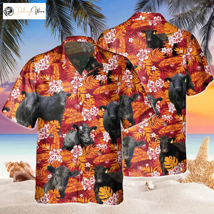 Black Angus Red Orange Floral Hawaiian Shirt Gift for Men Women Fans – Stylish Cow Hawaii Shirt Gift for Men Women Fanss for Men and Women