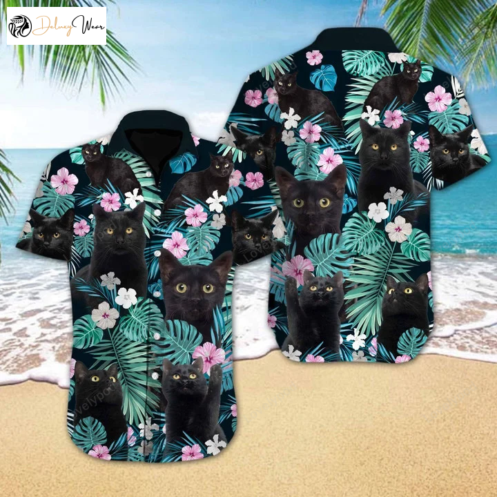Stylish Black Cat Hawaiian Shirt Gift for Men Women Fans with Flower Spring Design – Perfect for a Trendy Look!