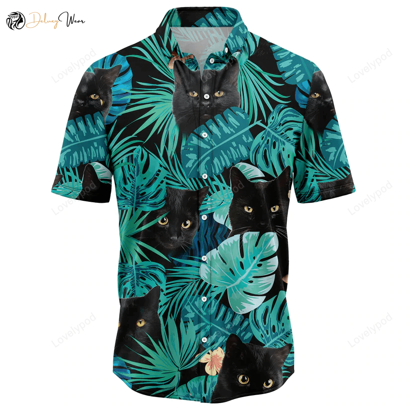 Black Cat Tropical Hawaiian Shirt Gift for Men Women Fans – Summer Beach Aloha Shirt Gift for Men Women Fans for Men & Women