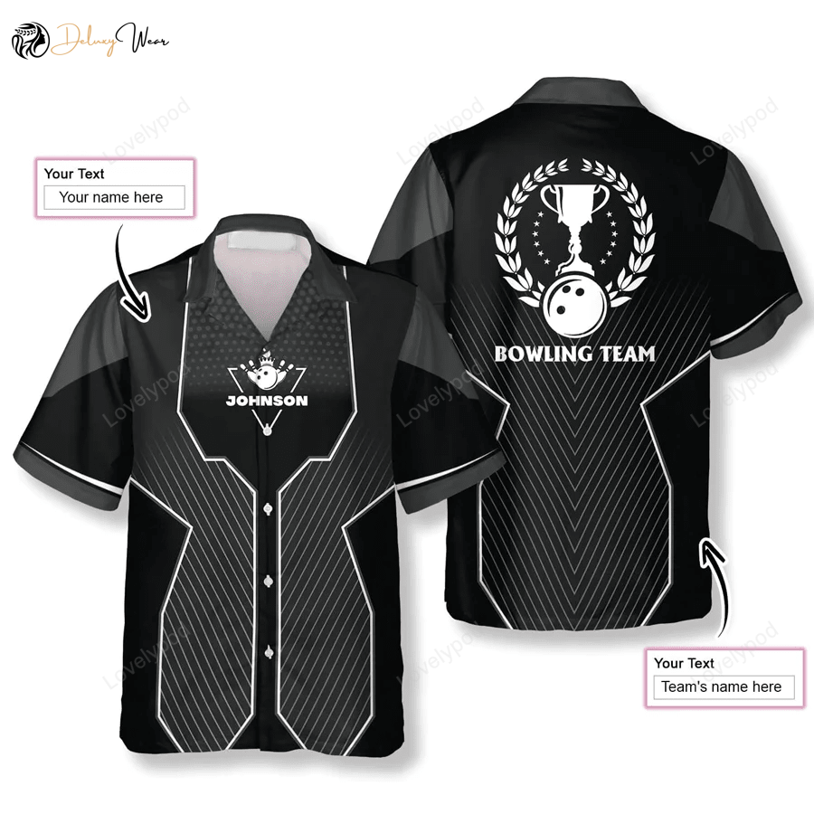 Custom Black Sports Style Bowling Hawaiian Shirt Gift for Men Women Fans Billiard Team & Player Trophy Emblem