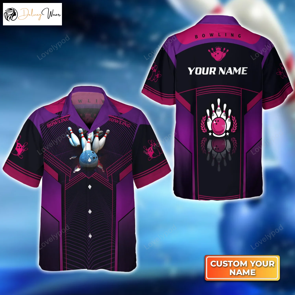 Crash the Pins in Style with 3D Purple Hawaiian Bowling Shirt Gift for Men Women Fans – Perfect for Men Women & Teams