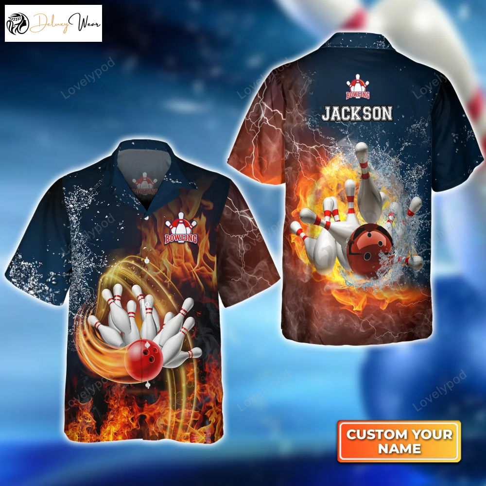 Fire and Water Bowling Hawaiian Shirt Gift for Men Women Fans for Men Women and Teams – Red Bowl and Pins Design