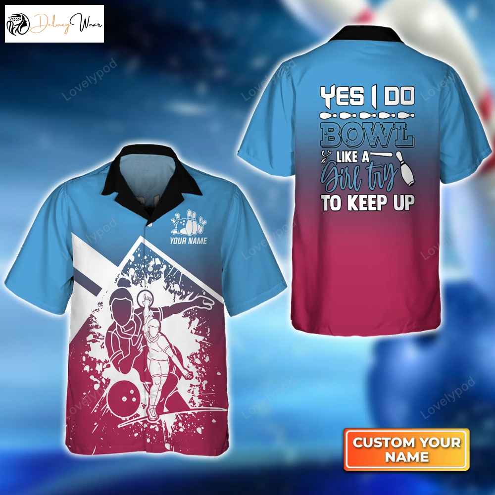 Bowling Like a Girl Hawaiian Shirt Gift for Men Women Fans: Fun & Stylish Bowling Team Shirt Gift for Men Women Fans for Men & Women