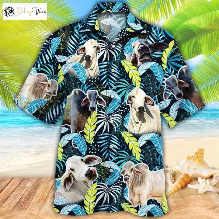 Brahman Cattle Lovers Jungle Leaves Hawaiian Shirt Gift for Men Women Fans – Stylish Men s & Women s Hawaiian Shirt Gift for Men Women Fans