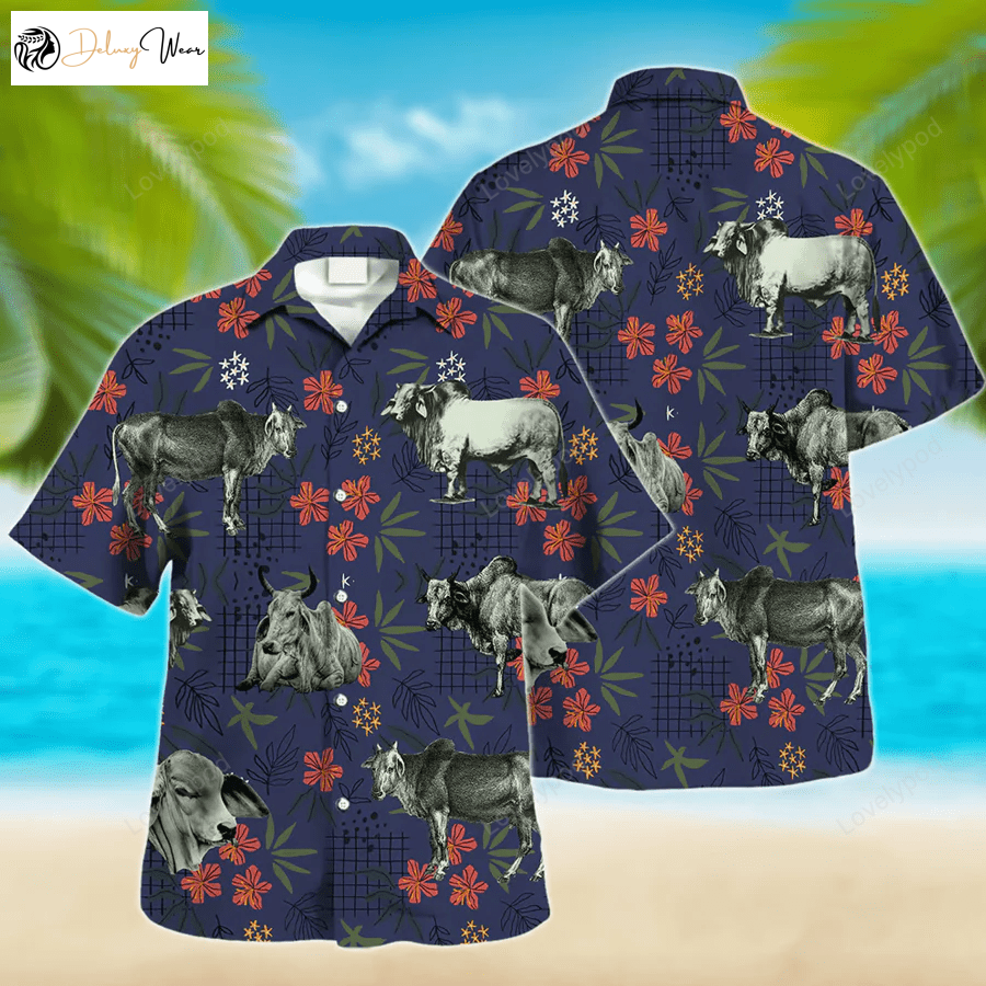 Brahman Cow Hawaiian Shirt Gift for Men Women Fans – Animal Print for Men and Women – Perfect Farmer Shirt Gift for Men Women Fans!