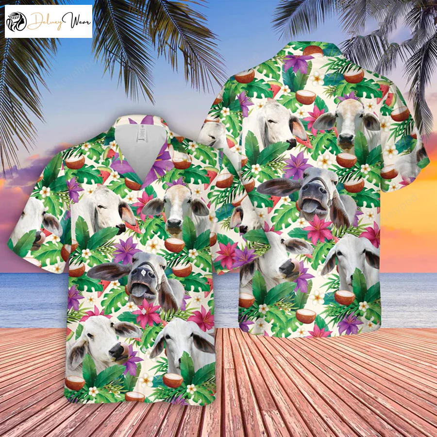 Brahman Summer Floral 3D Hawaiian Shirt Gift for Men Women Fans – Farm Lover Casual Button Down