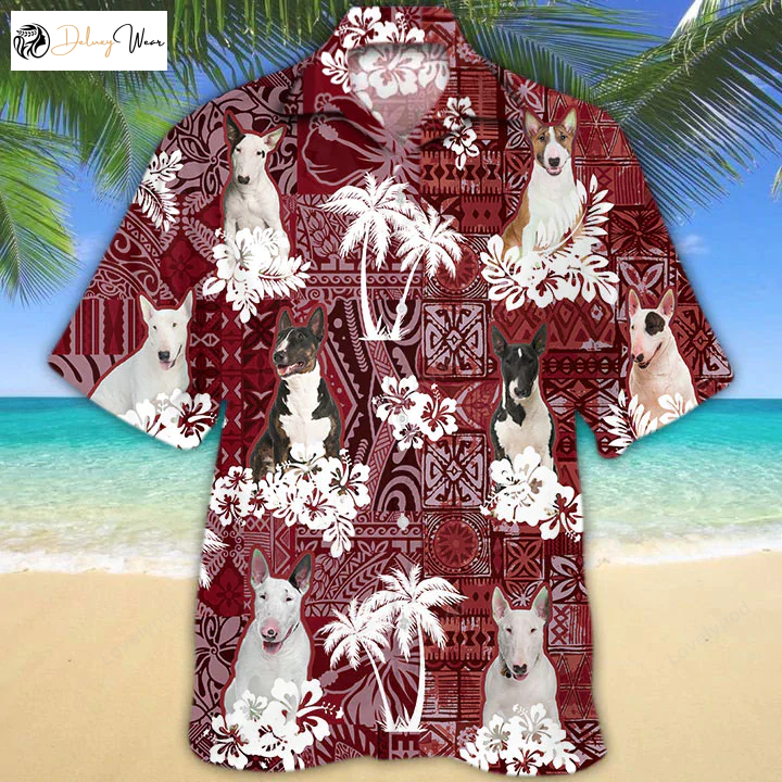 Bull Terrier Red Hawaiian Shirt Gift for Men Women Fans: Stylish Animal Summer Shirt Gift for Men Women Fans for Dog Lovers & Men