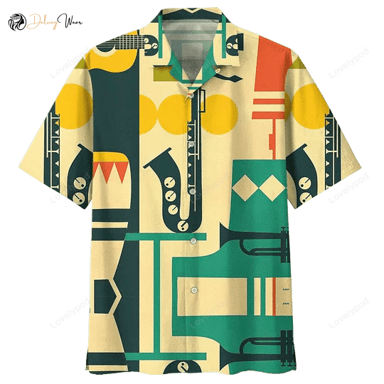 Vibrant Cartoon Saxophone Hawaiian Shirt Gift for Men Women Fans – Unique Background Design