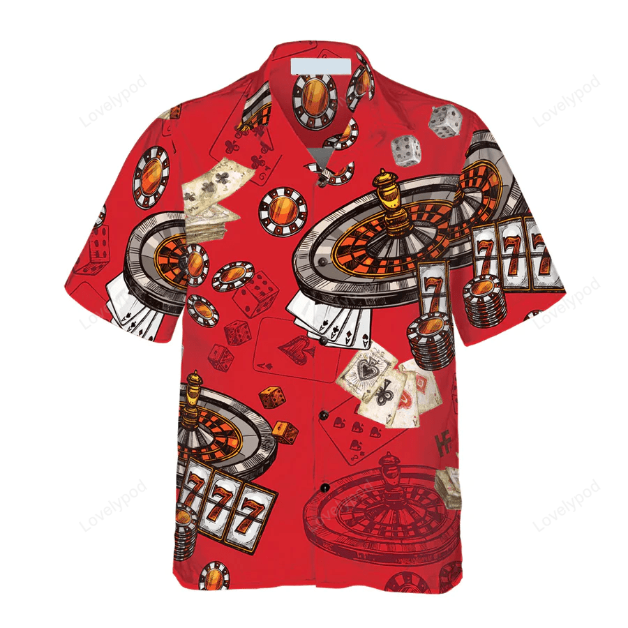 Red Hawaiian Shirt Gift for Men Women Fans with Casino Pattern – Stand Out with a Vibrant Red Background