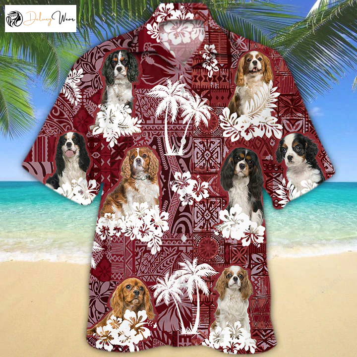 Red Hawaiian Shirt Gift for Men Women Fans for Dog Lovers: Cavalier King Charles Spaniel Animal Summer Shirt Gift for Men Women Fans for Men