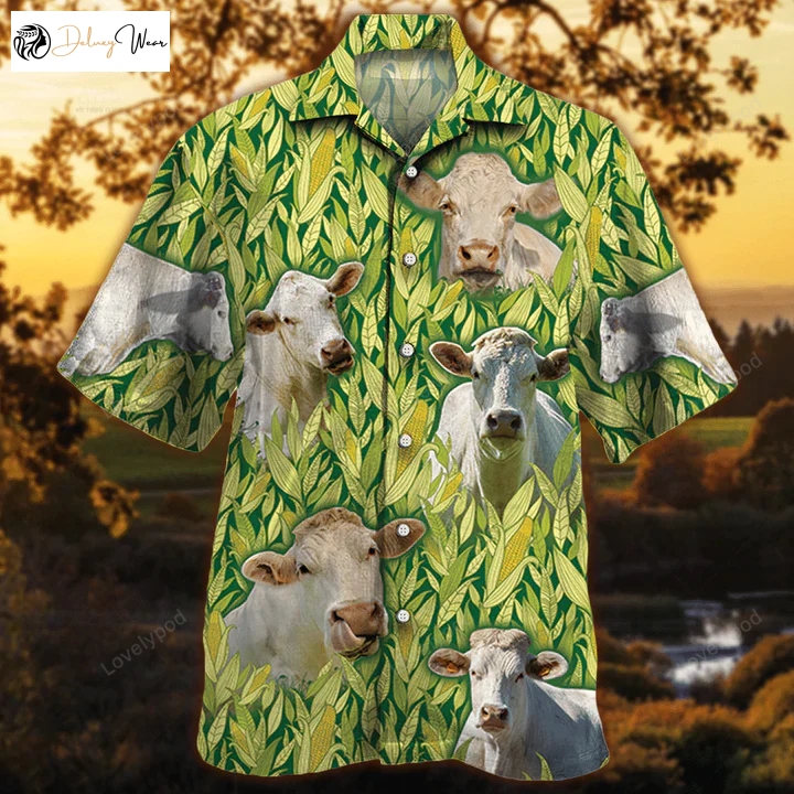 Vintage Charolais Cattle Hawaiian Shirt Gift for Men Women Fans - Unique Farm Animal Button Down for Men