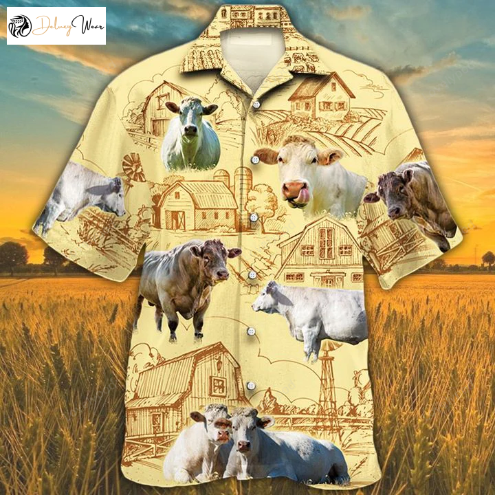 Charolais Cattle Lovers Farm Hawaiian Shirt Gift for Men Women Fans – Stylish & Comfy Attire for Ranch Enthusiasts