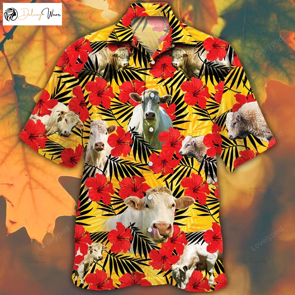 Charolais Cattle Lovers: Hibiscus Flower Hawaiian Shirt Gift for Men Women Fans – Stylish & Unique Ranchwear