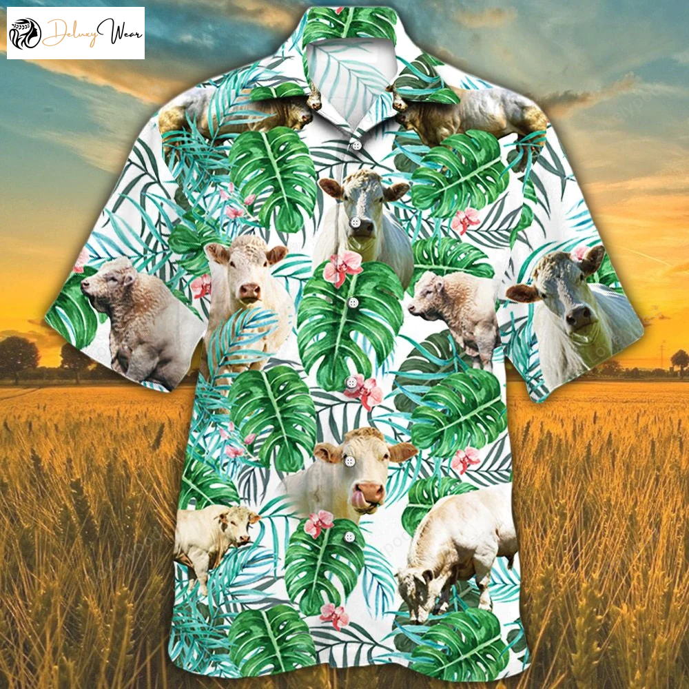 Charolais Cattle Lovers Hawaiian Shirt Gift for Men Women Fans – Tropical Plant Design