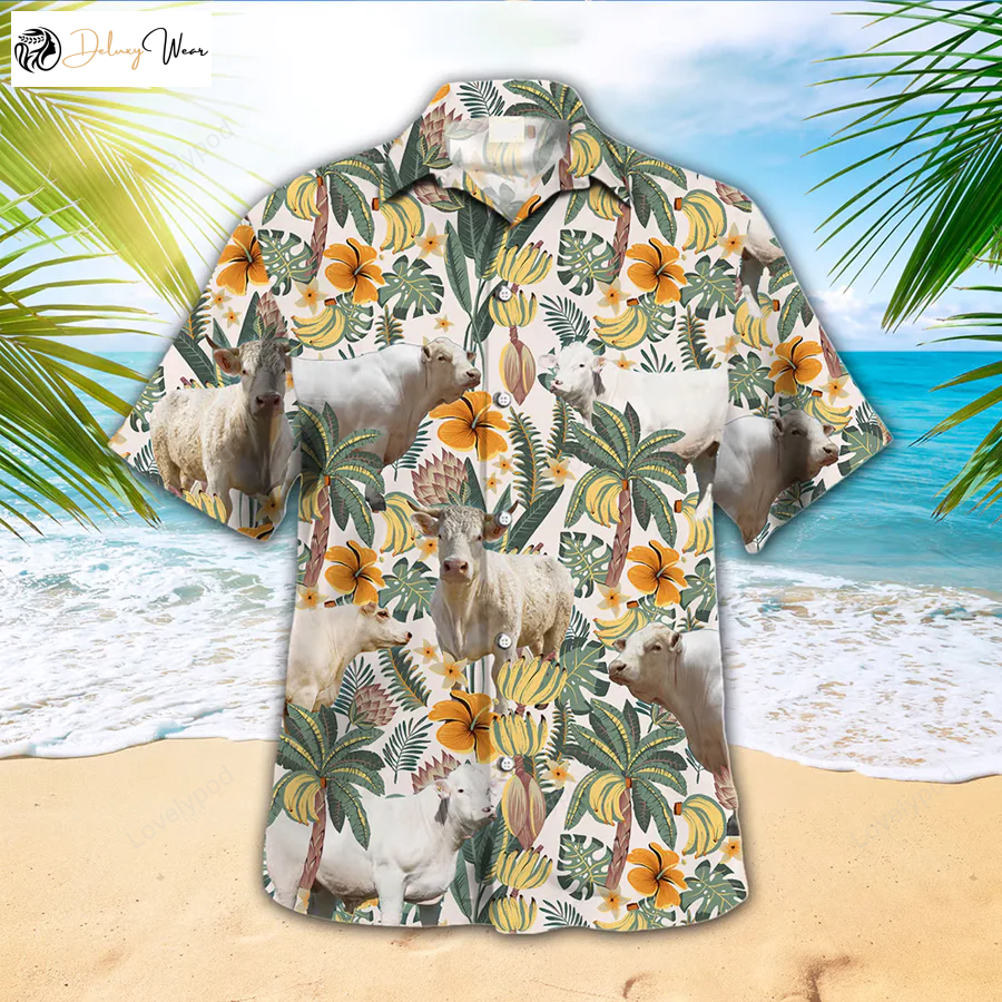 Charolais Cow Hawaiian Shirt Gift for Men Women Fans – Animal Lover Shirt Gift for Men Women Fans for Men and Women