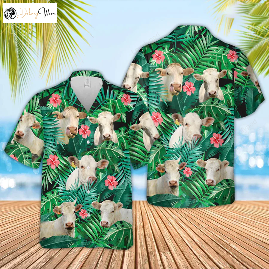 Charolais Cow Hawaiian Shirt Gift for Men Women Fans: Farmer & Funny Summer Tropical Gift For Him