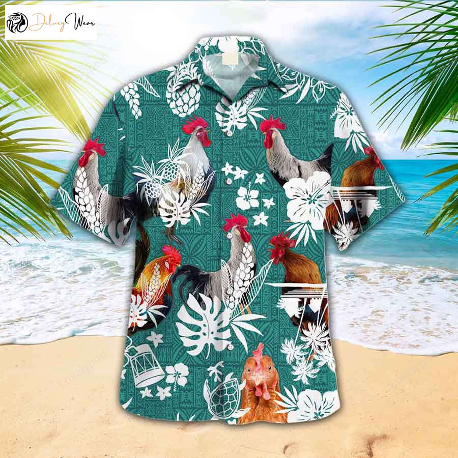 Farm Lover Hawaiian Chicken Shirt Gift for Men Women Fans: Casual Button Down for a Hawaiian Vibe!