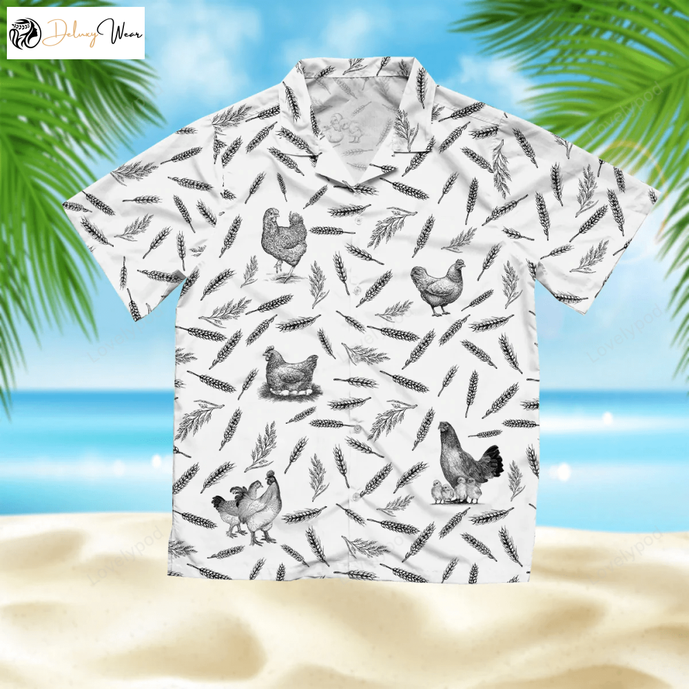 Farm Hawaiian Shirt Gift for Men Women Fans – Chicken Pattern: Summer Men s & Women s Aloha Beach Shirt Gift for Men Women Fans