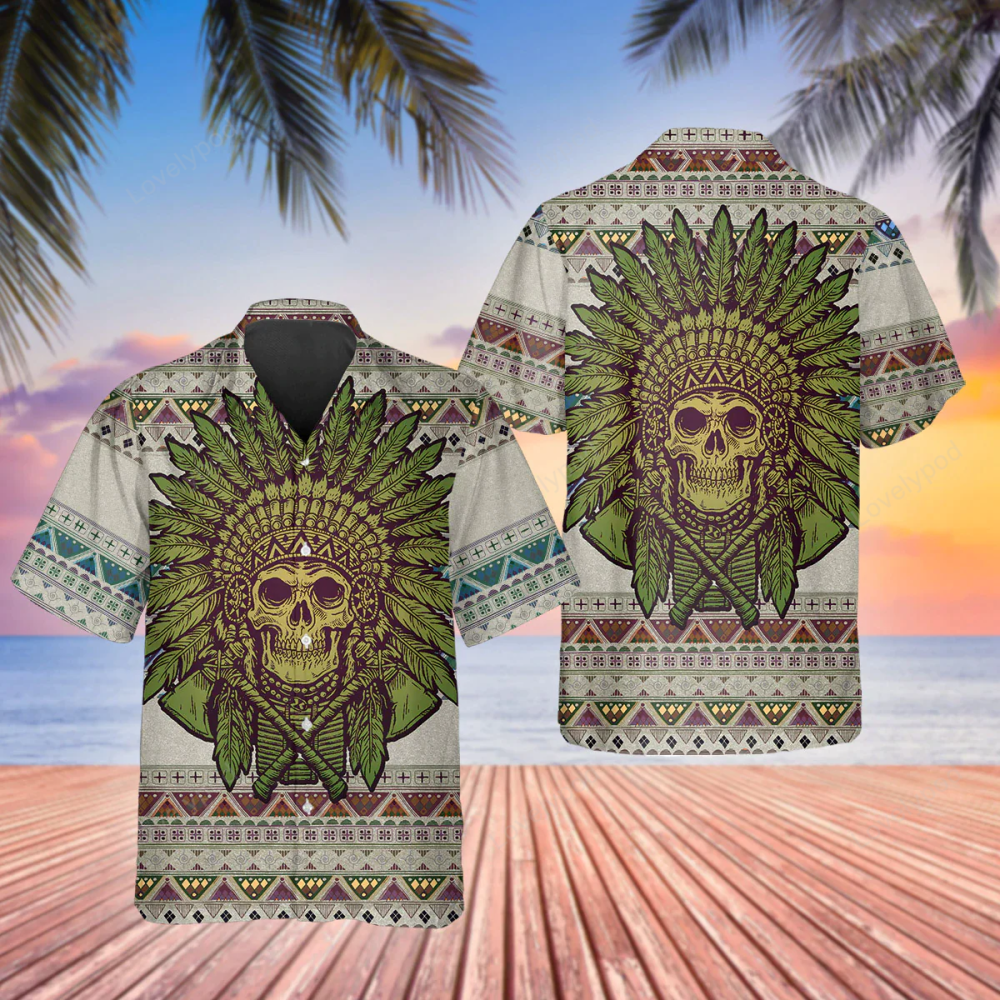 Unisex Chief Skull Motorcycle Hawaiian Shirt Gift for Men Women Fans – Stylish Skull Flower Aloha Design