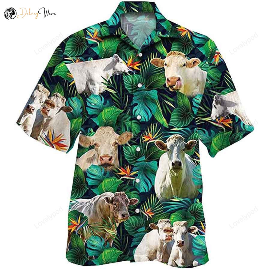 Cow Lovers Hawaiian Button Up Shirt Gift for Men Women Fans: Chorolais Cow Tropical Design for Men & Women