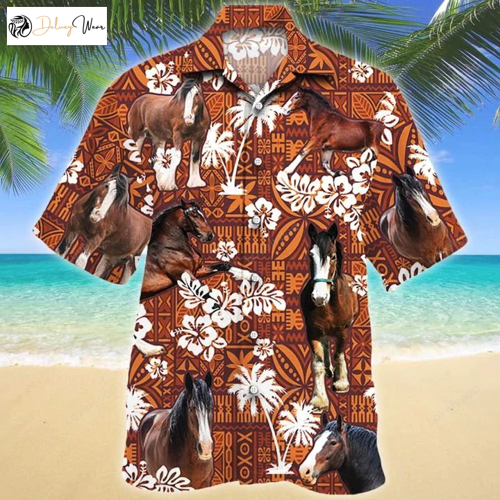 Clydesdale Horse Red Tribal Pattern Hawaiian Shirt Gift for Men Women Fans – Horse Short Sleeve Aloha Shirt Gift for Men Women Fans