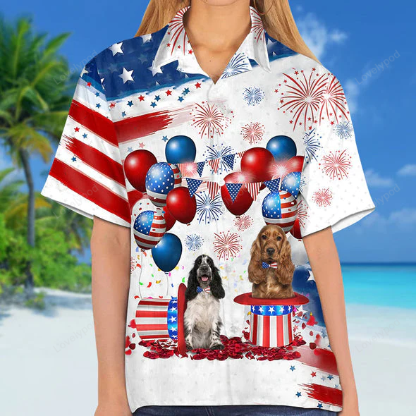 Cocker Spaniel Independence Day Hawaiian Shirt Gift for Men Women Fans – Men & Women s 4th of July Aloha Shirt Gift for Men Women Fans