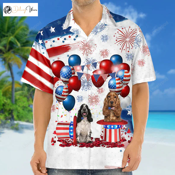 Cocker Spaniel Independence Day Hawaiian Shirt Gift for Men Women Fans – Men & Women s 4th of July Aloha Shirt Gift for Men Women Fans