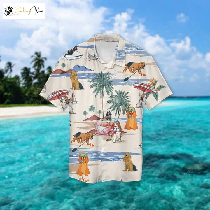 Men s Cocker Spaniel Hawaiian Beach Shirt Gift for Men Women Fans – Short Sleeve Aloha Summer Shirt Gift for Men Women Fans