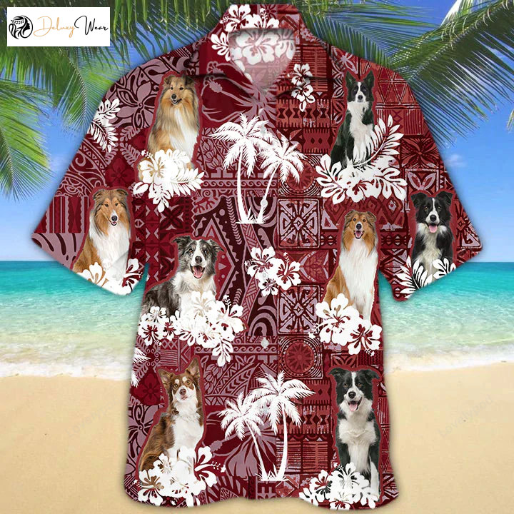 Collie Red Hawaiian Shirt Gift for Men Women Fans: Perfect Gift for Dog Lovers Animal Summer Shirt Gift for Men Women Fanss for Men