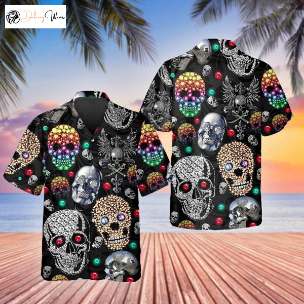 Colorful Diamond Skull 3D Hawaiian Shirt Gift for Men Women Fans for Men: Stylish Skull Flower Aloha Print