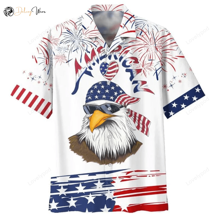 Get Festive with the Cool Eagle American Hawaiian Shirt Gift for Men Women Fans: Celebrate Independence s Day in Style with this US Flag Pattern Eagle Hawaii Shirt Gift for Men Women Fans for Men