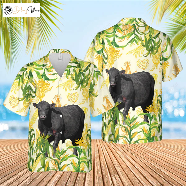 Corn Farm Black Angus 3D Hawaiian Shirt Gift for Men Women Fans – Cow Print Summer Gifts for Men & Women
