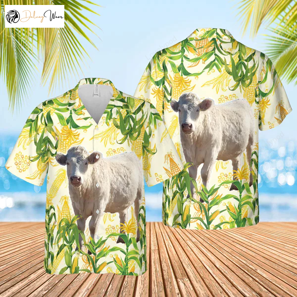 Corn Farm Charolais 3D Hawaiian Shirt Gift for Men Women Fans – Trendy Cow Print Summer Gift for Men & Women