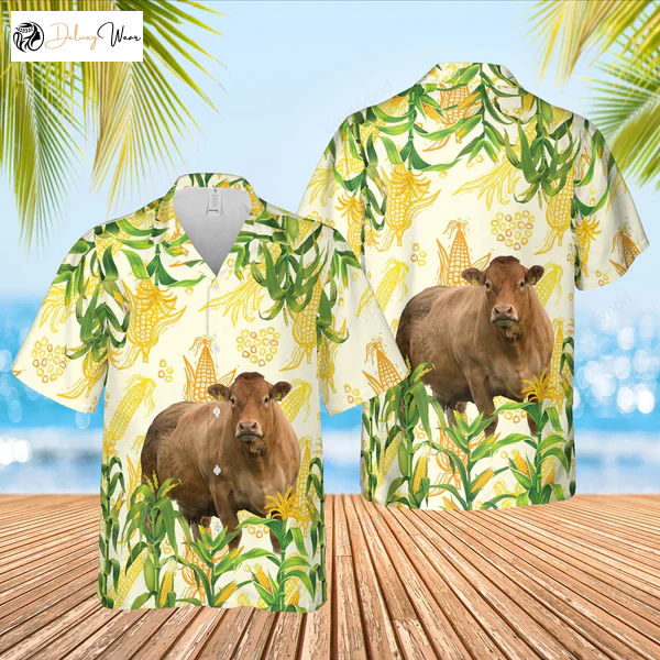 Corn Farm Limousin 3D Hawaiian Shirt Gift for Men Women Fans: Cow Print Summer Gift for Men & Women