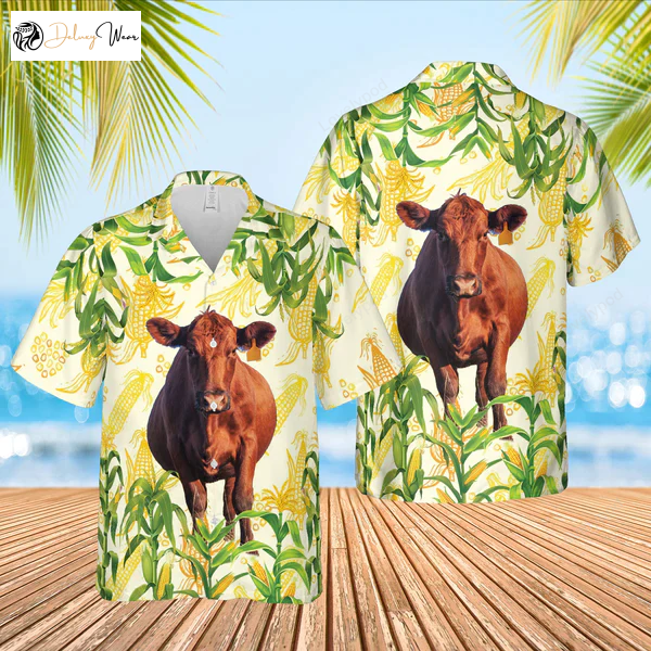 Corn Farm Red Angus 3D Hawaiian Shirt Gift for Men Women Fans – Stylish Cow Print Summer Gifts for Men & Women