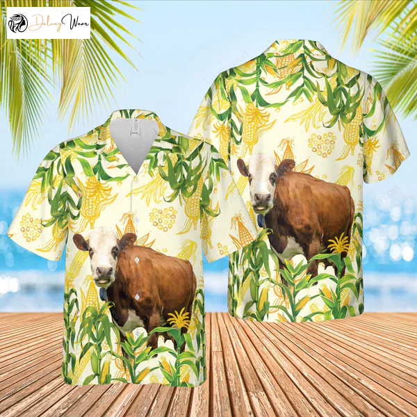 Corn Farm Simmental 3D Hawaiian Shirt Gift for Men Women Fans – Fun Cow Print Perfect Summer Gifts for Men & Women
